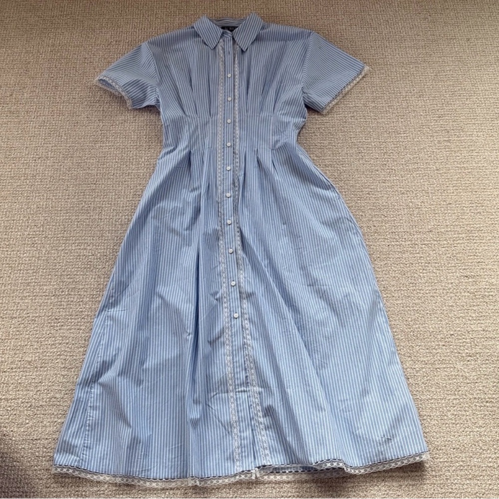 Gorgeous Blue Stripe Button-Front Women’s Dress - Picture 2 of 5